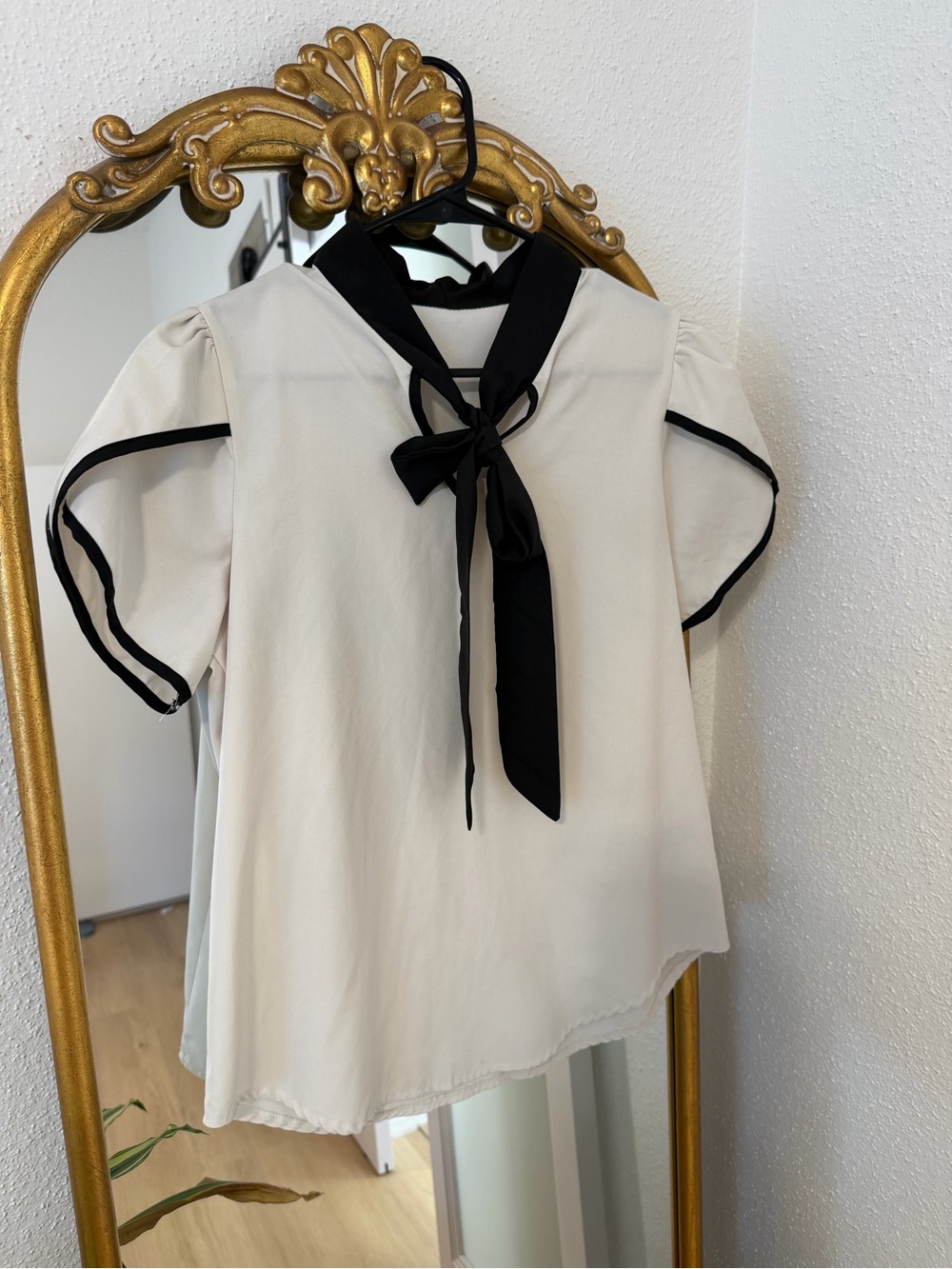 SHEIN Cream Blouse with Black Trim